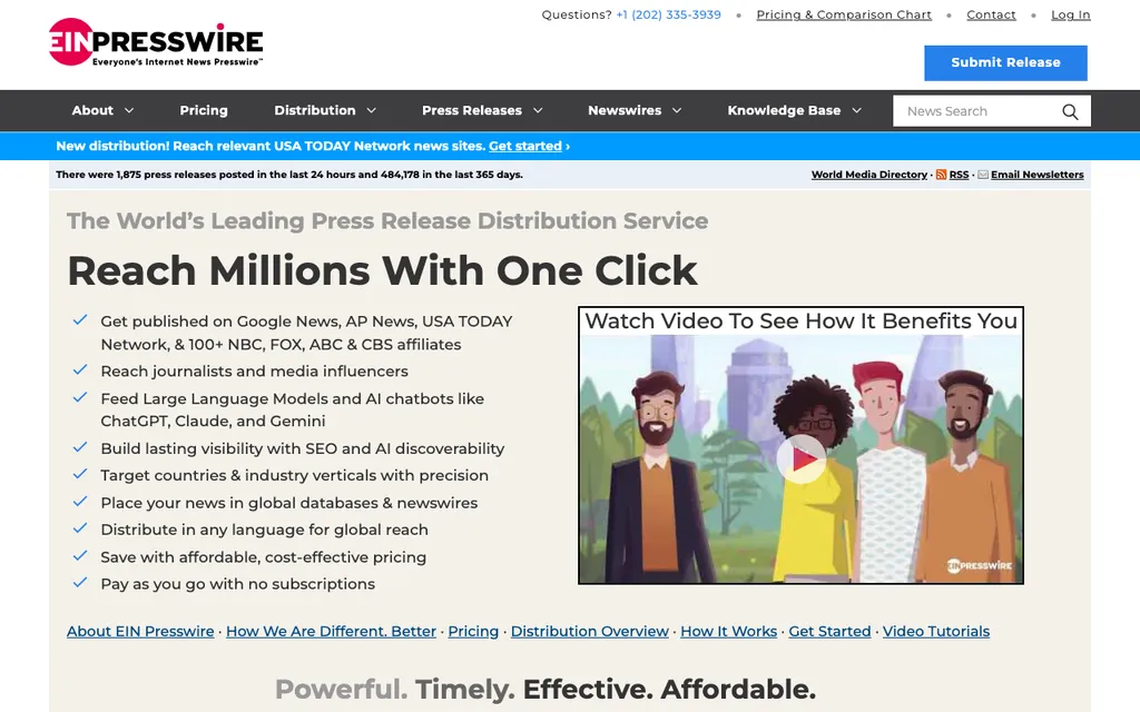 EIN Presswire homepage, captured August 2026