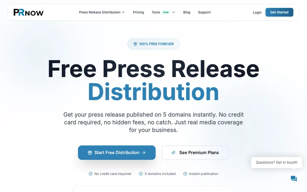 PRNow free press release distribution page