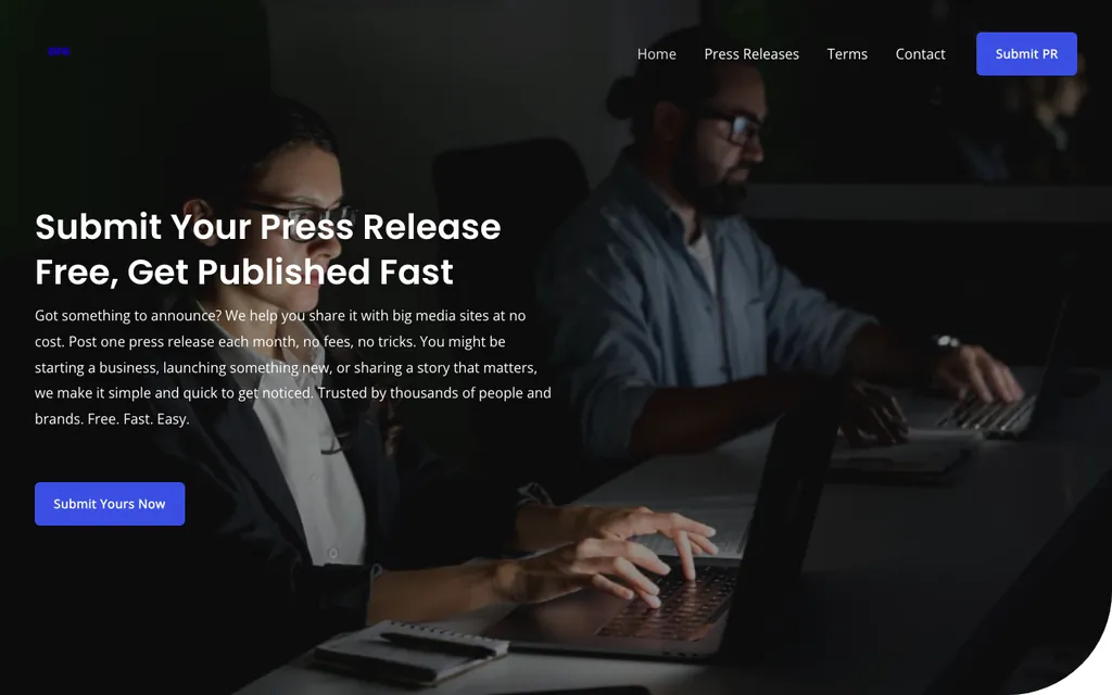 SubmitPressRelease homepage, captured August 2026